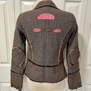 Denis Vintage Tweed Herringbone Brown Distressed Embroidered Blazer